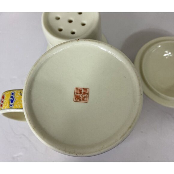 Chinese Hand Painted Vintage Tea Brewing Mug 3 Piece Set 5x3” - Picture 12 of 16